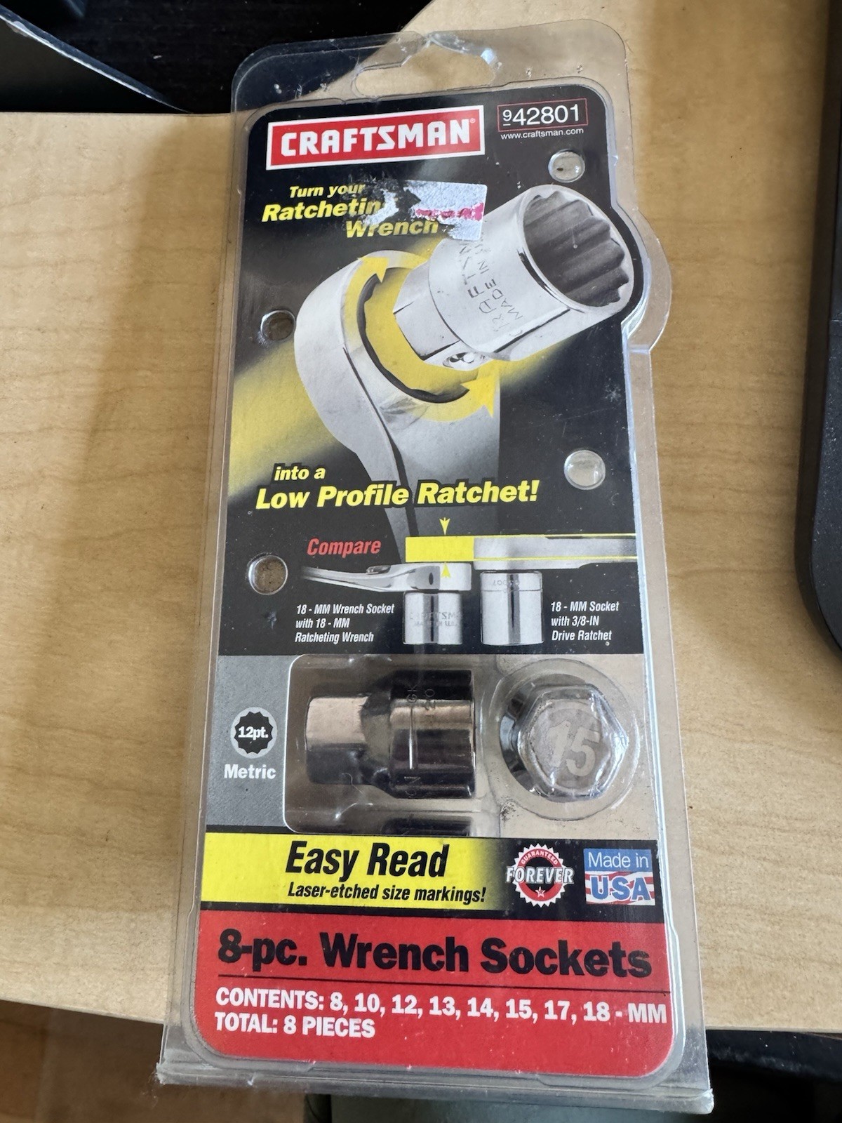 Craftsman 42801 USA Metric Low Profile Wrench Socket Set 8 Pc NOS Easy Read