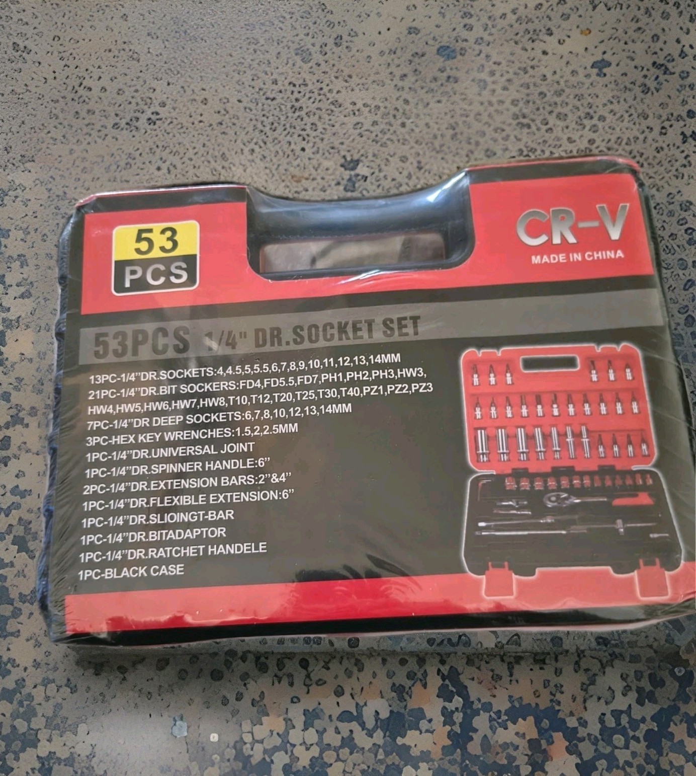 53 Piece 1/4″ Drive Socket Set SAE, Chromium Vanadium Steel