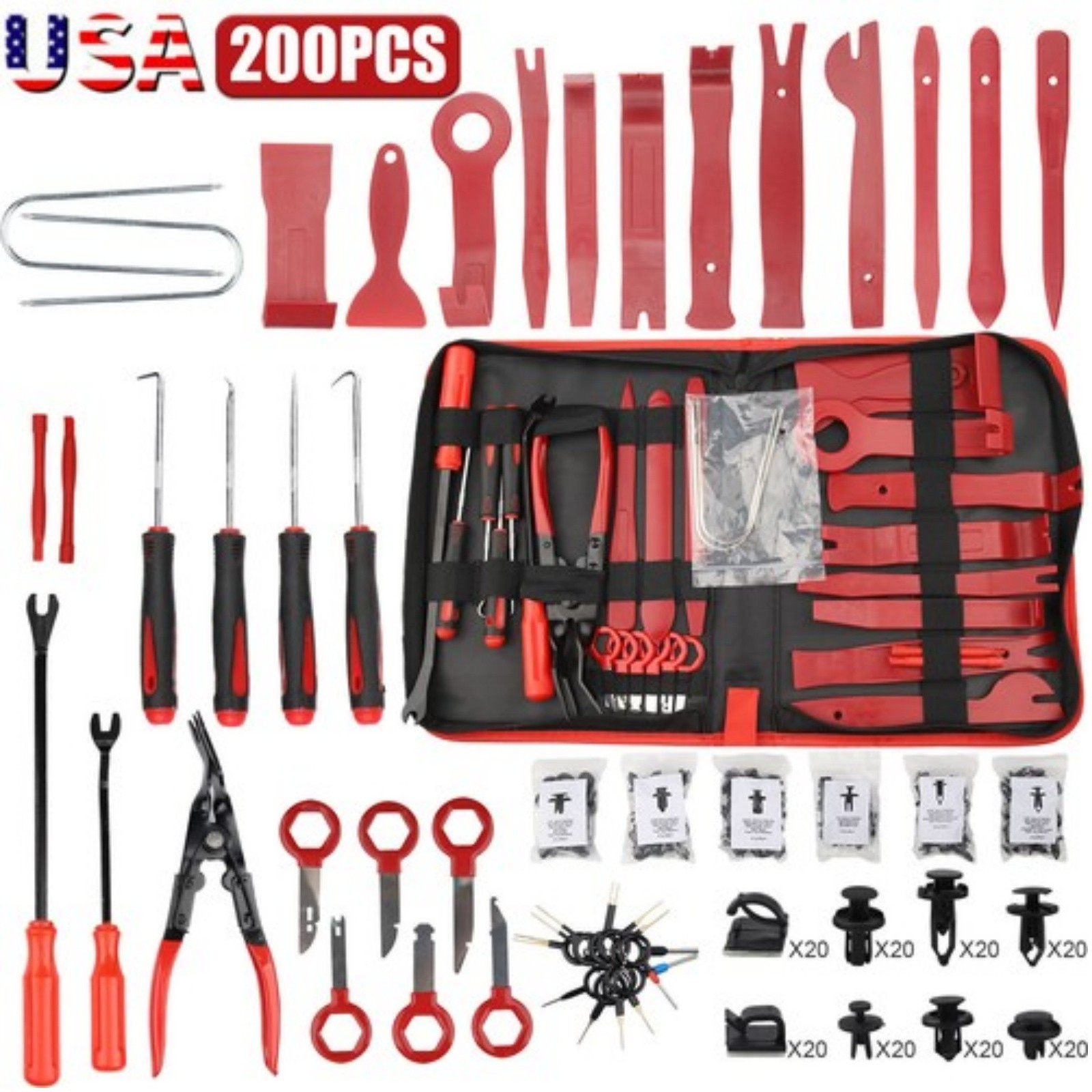 200pcs Car Door Trim Removal Tool Pry Panel Dash Radio Body Clip Installer Kit