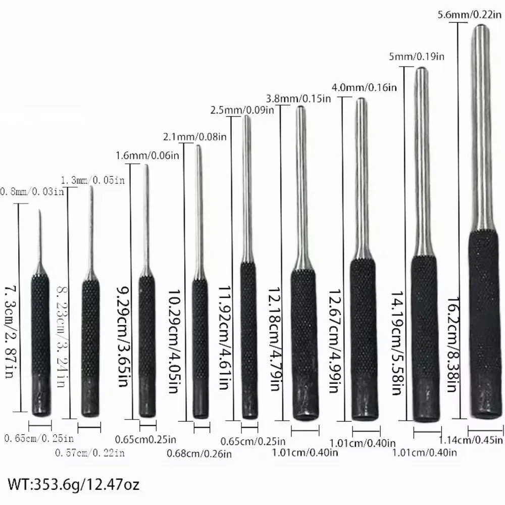 9Pcs High Hardness Steel Roll Pin Punch Set Grade Hollow End Punch Hand Tool