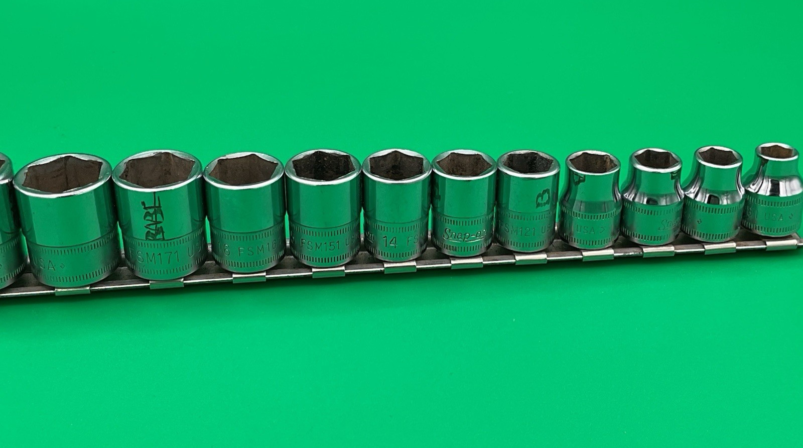 SNAP ON 3/8″ Drive 6pt FSM Shallow Socket Set 19mm-8mm 12 Pieces NICE Free Ship!