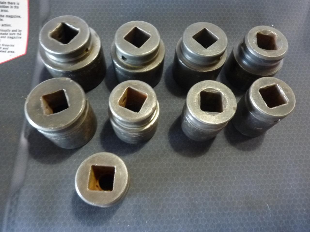 NINE USED MIXED MAKER USA MADE 3/4″ DRIVE SAE SOCKETS – FREE SHIPPING