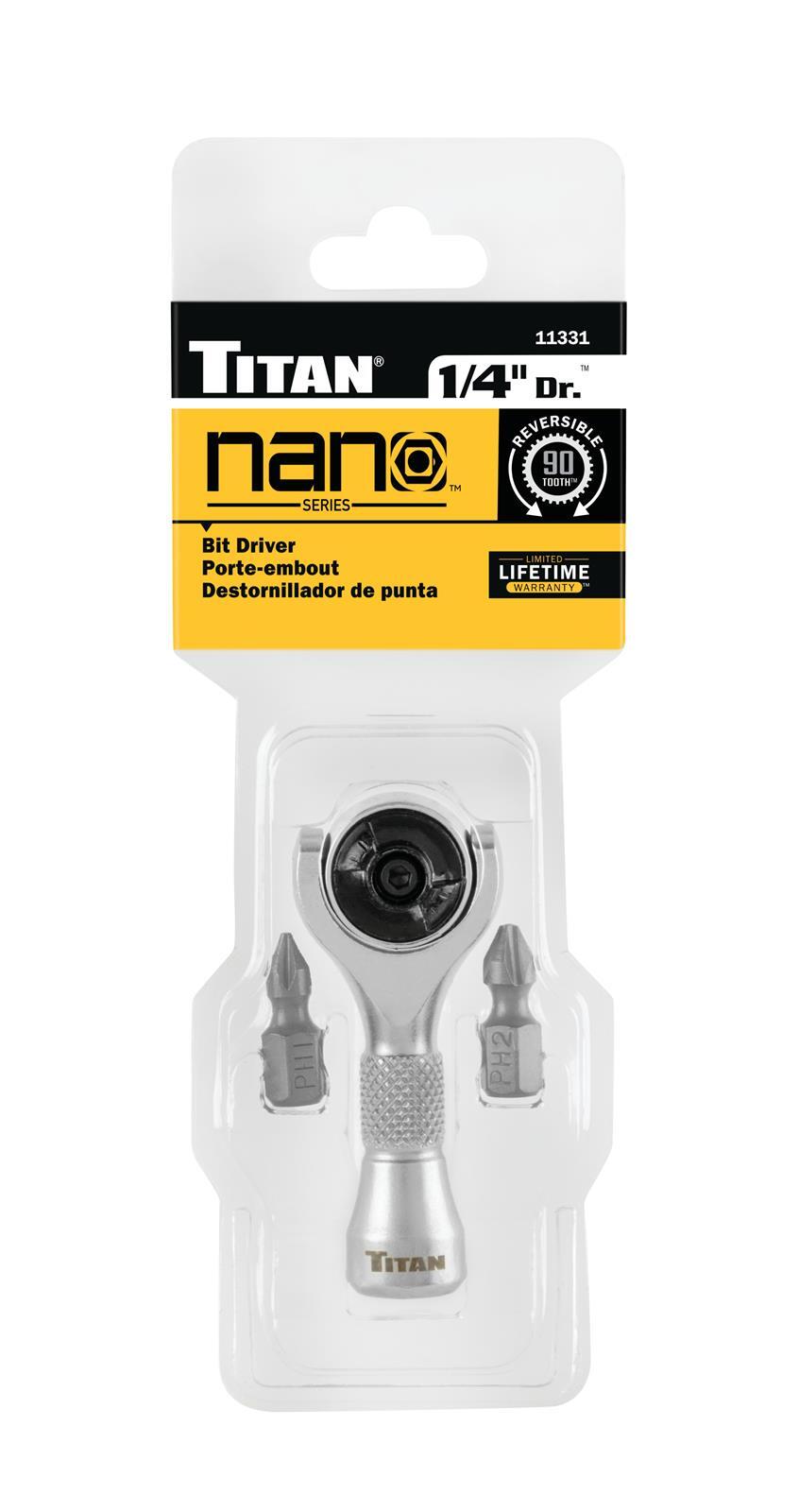 Titan Tools 1/4 In. Drive Nano Ratcheting Swivel Bit Drivers 11331