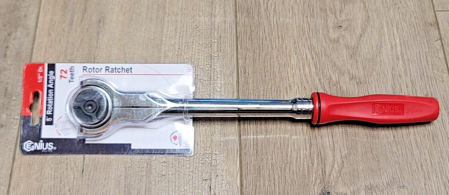 Genius Tools 1/2″ dr Long Handle Rotor Head Ratchet w/Ergo Grip #481804P