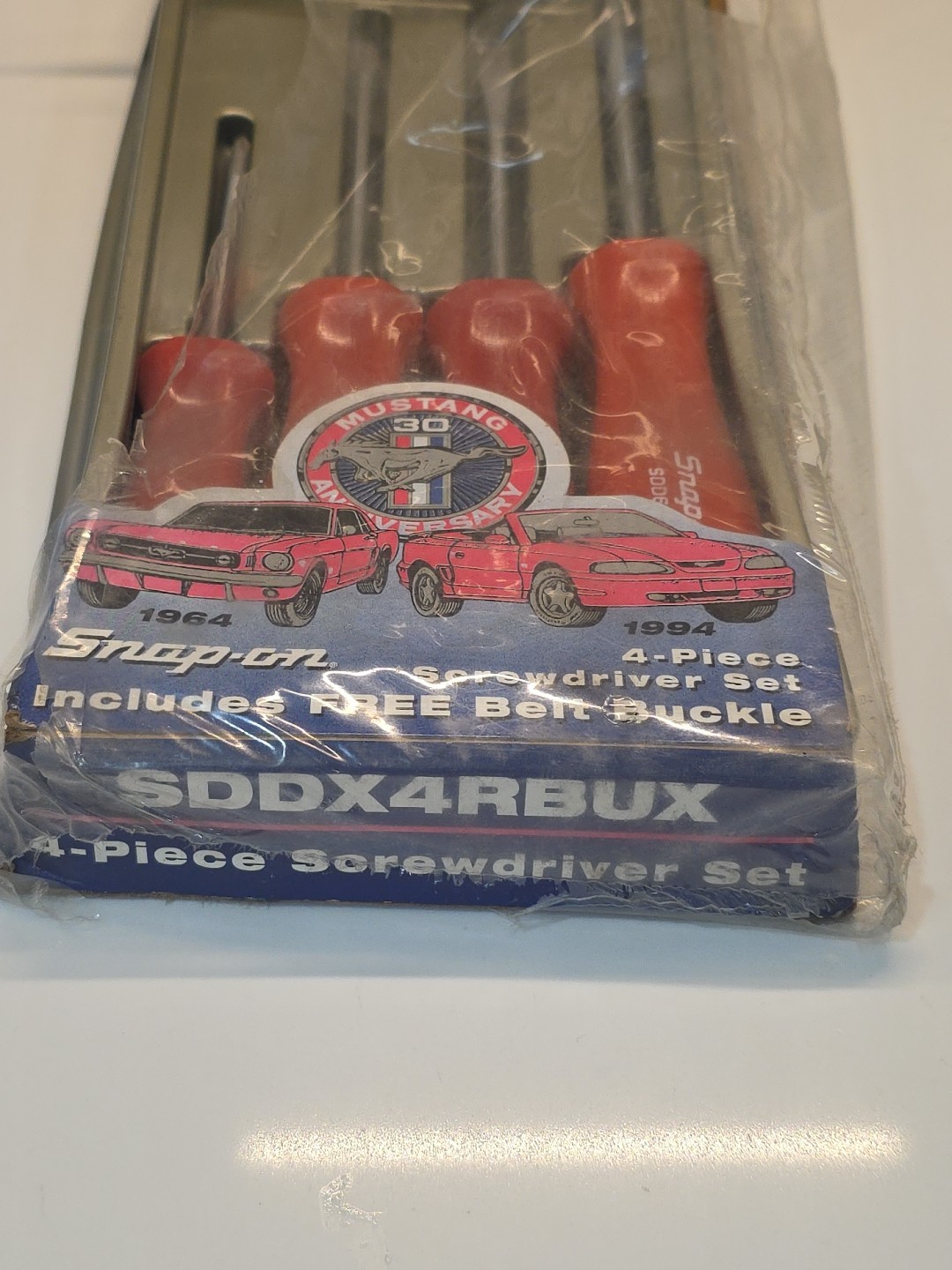 Snap On Mustang 30th Anniversary 4 piece Red Screwdriver Set and Belt Buckle