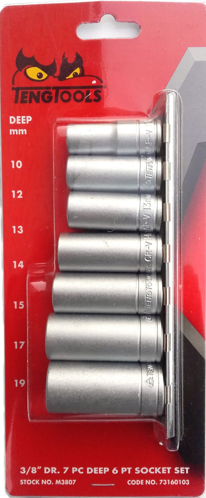 Teng Tools M3807 3/8″ Drive 73160103 7PC 6PNT Hex 10mm-19mm Deep Socket Set