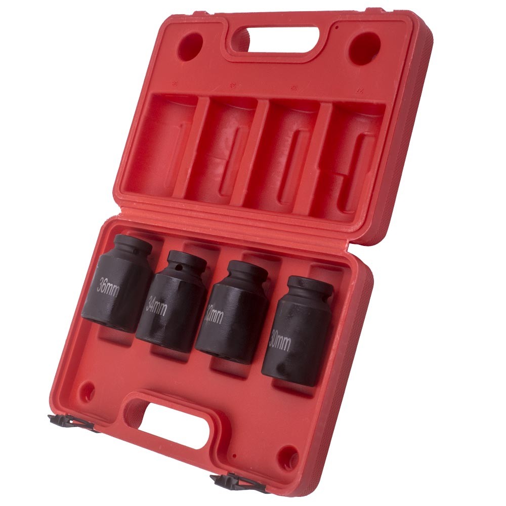 4pcs 12 Point 1/2″ Drive Spindle Axle Nut Socket Set 30mm 32mm 34mm 36mm