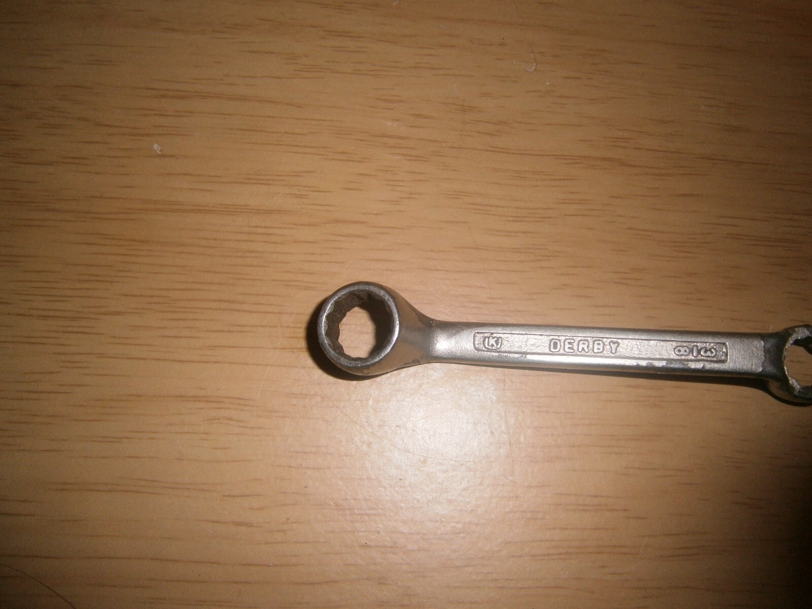 Vintage silver tone spanner. 7/16 & 3/8 ends.(E6c)