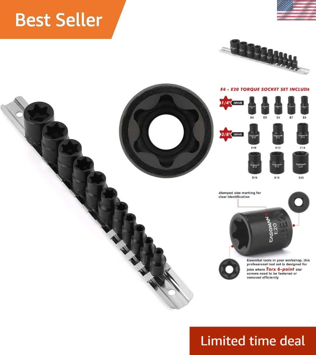 11PCS Chrome Vanadium Female Torx & Star Socket Set with Clip-On Rail E4-E20