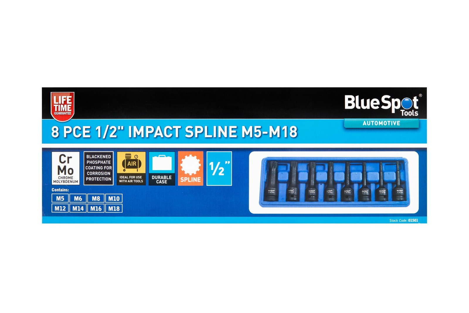 Blue Spot Tools 01501 8 PCE 1/2″ Impact Spline Sockets (M5-M18)