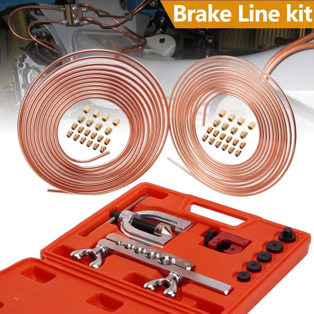 25ft 3/16 + 1/4 Copper Coated Brake Line & Double & Single Flaring Tool New