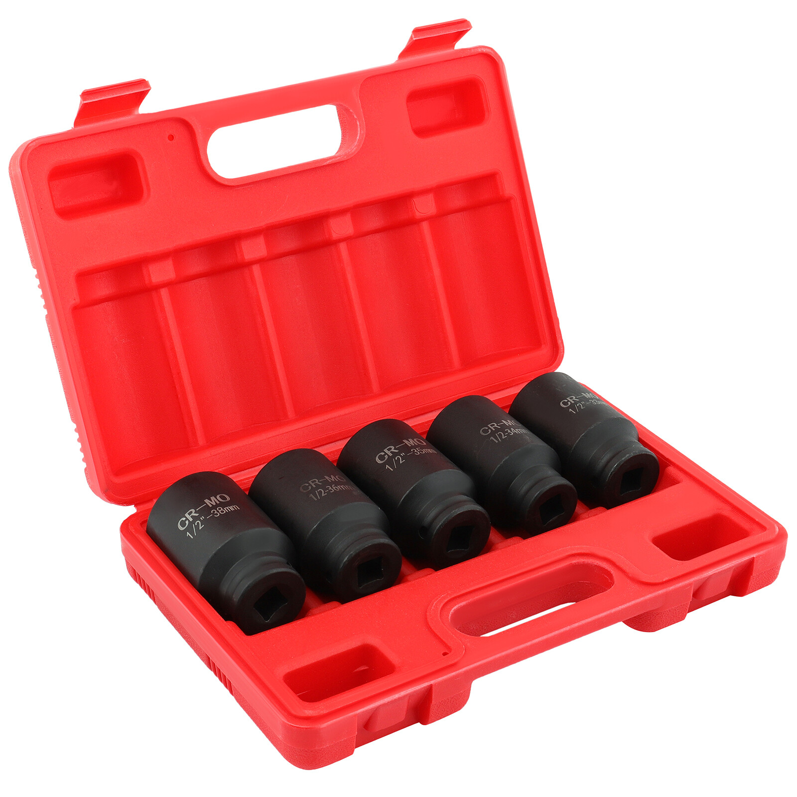 5pcs 1/2» Drive 6 pt Deep Spindle Axle Nut Socket Set 33mm/34mm/35mm/36mm/38mm