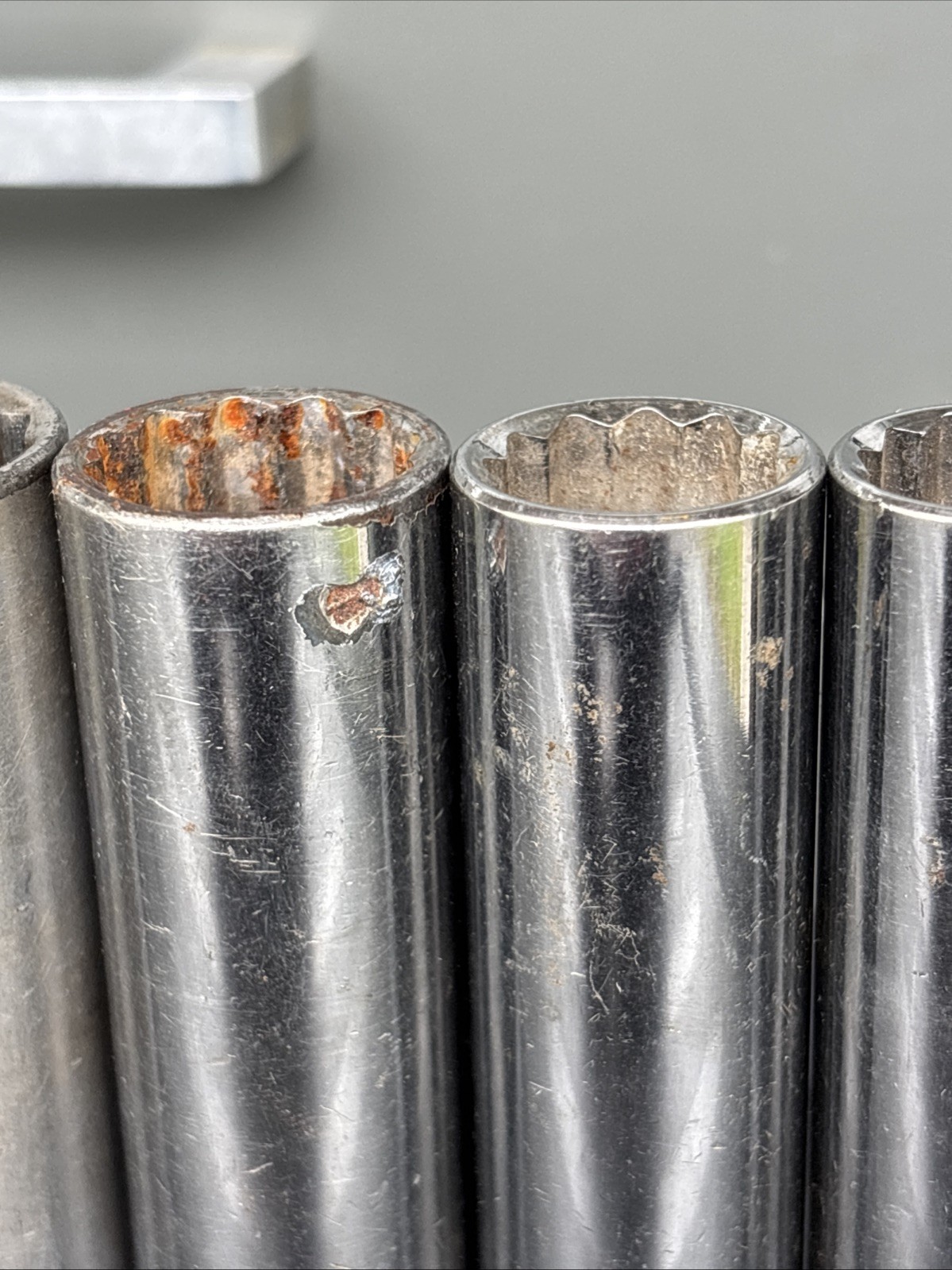 Craftsman Mixed Lot of (8) 12-point SAE deep sockets with a 1/2-inch drive.