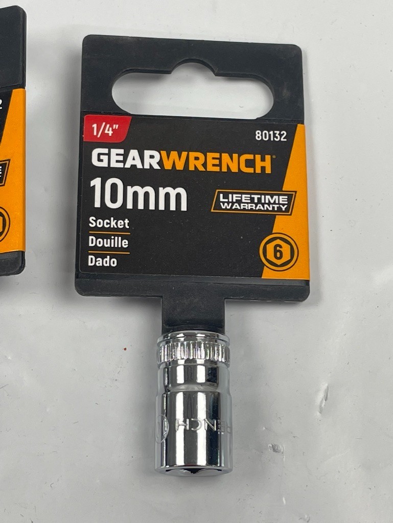 10mm GearWrench 80132 Polished Short Well 6 Point Socket for 1/4″ Drive ; 2 pack