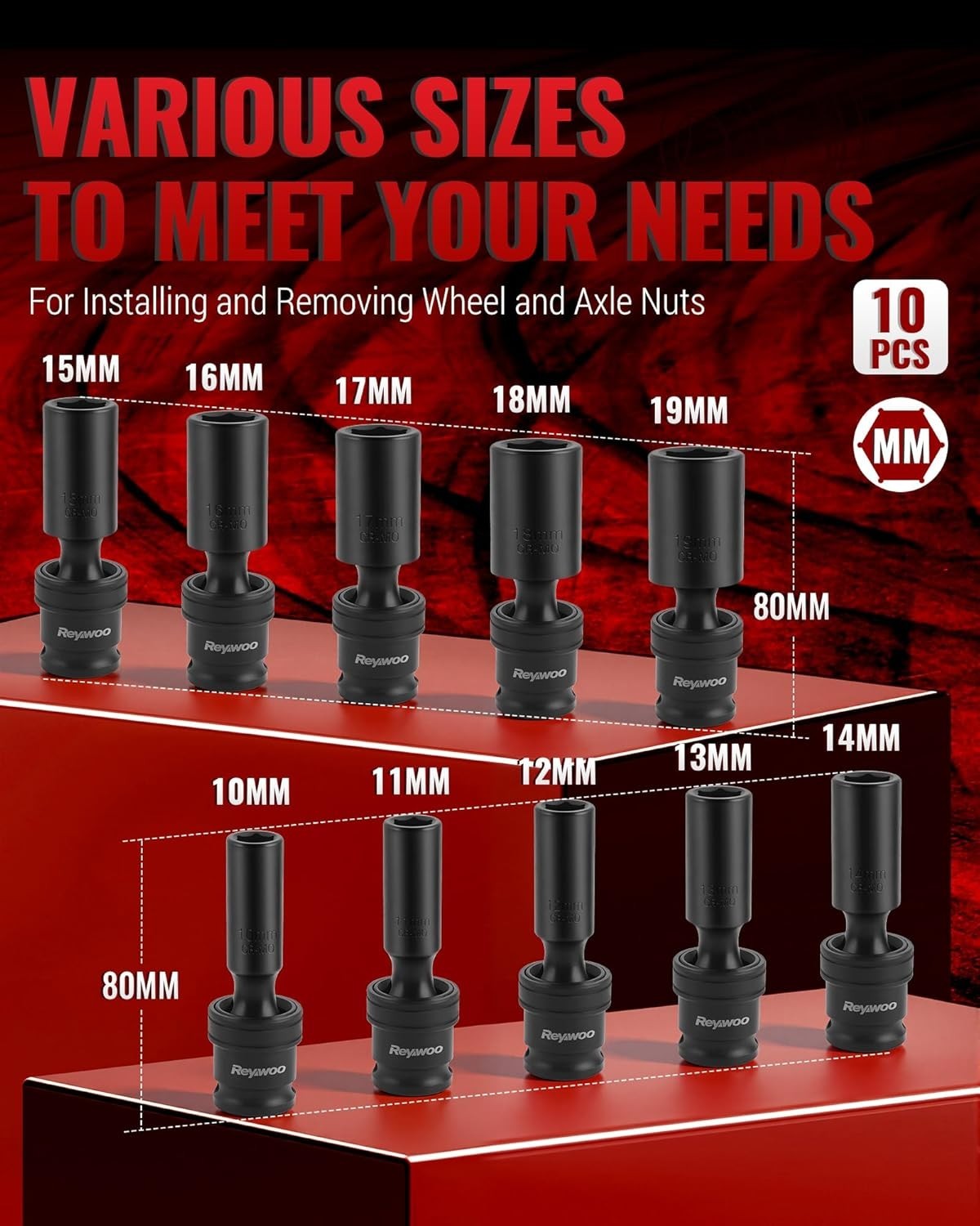 Durable 10-Piece 3/8″ Drive Deep Socket Set with Vibration Absorption Technology