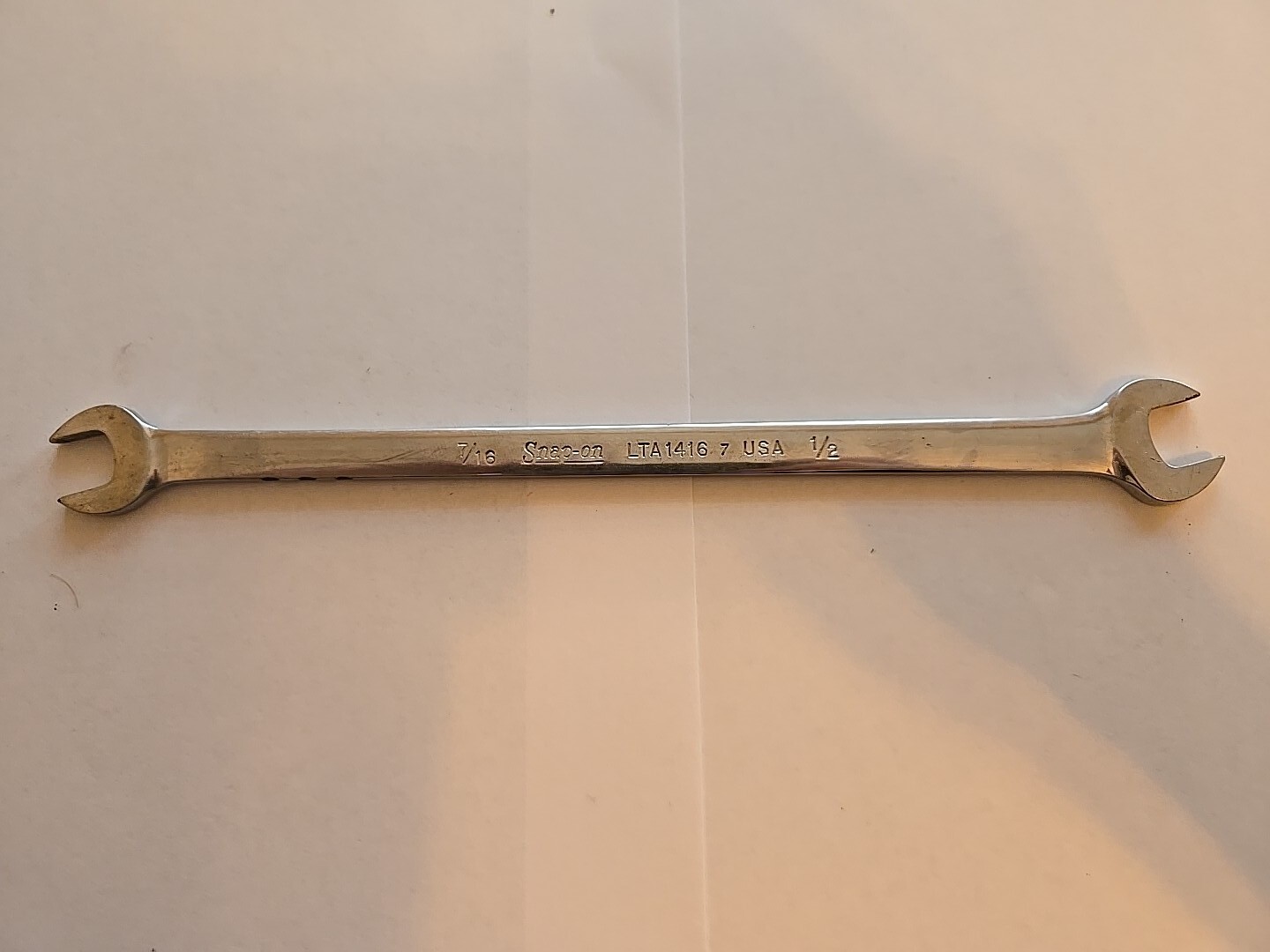 Snap On 7/16″-1/2″ Chrome Low Torque Slime Line Open End Wrench LTA1416