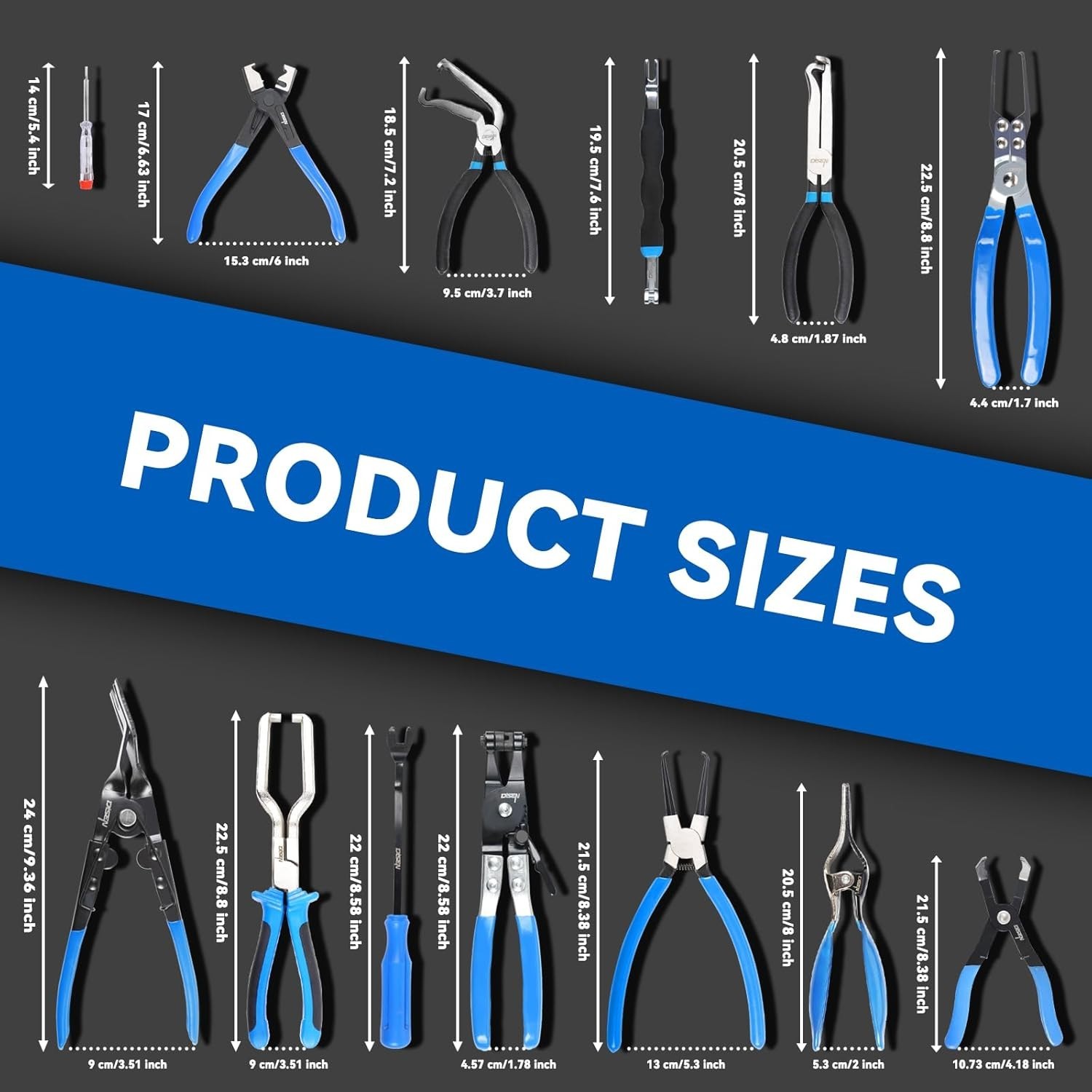 13-Piece Automotive Disconnect Pliers Set with Comfortable Grip & Storage Bags