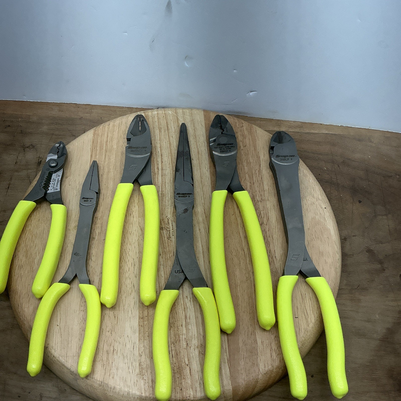Snap on Tools 6-Piece Hi-Viz Yellow Plier Set Excellent Condition(Q)