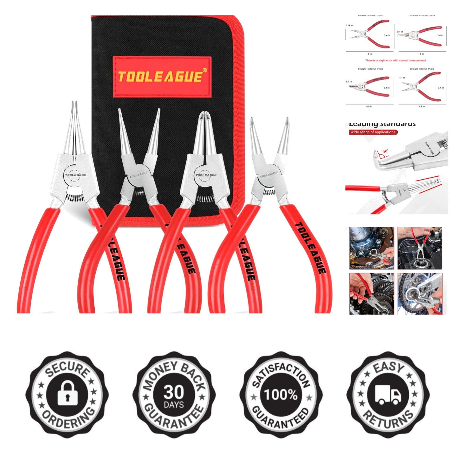 4-Pc Heavy-Duty Snap Ring Pliers Set – Corrosion-Resistant & Durable