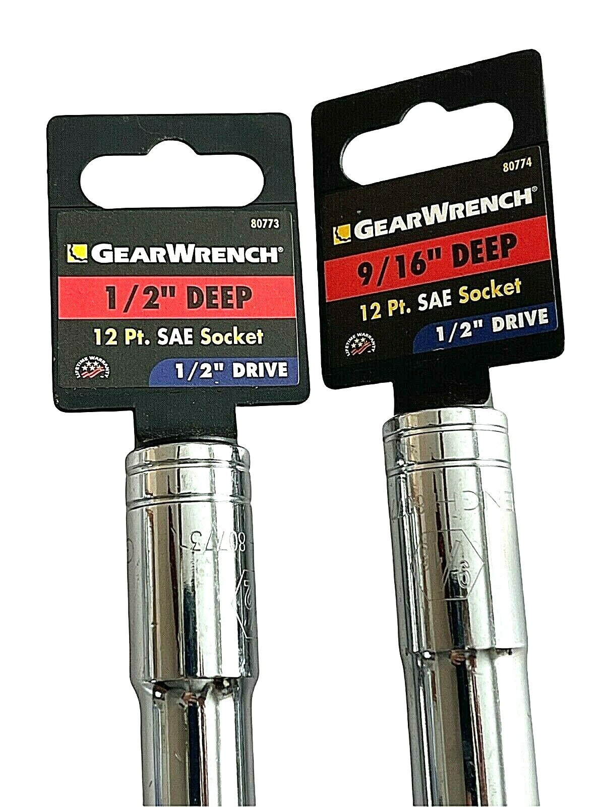 GearWrench 1/2″ Drive 12 Point SAE Deep Sockets 1/2″ 9/16″ Lot of 2 – NEW
