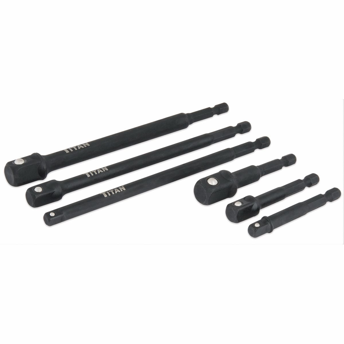 Titan 6 pc Impact Socket Adapter Set, 1/4″ Hex to 1/4, 3/8, 1/2 drive #12087