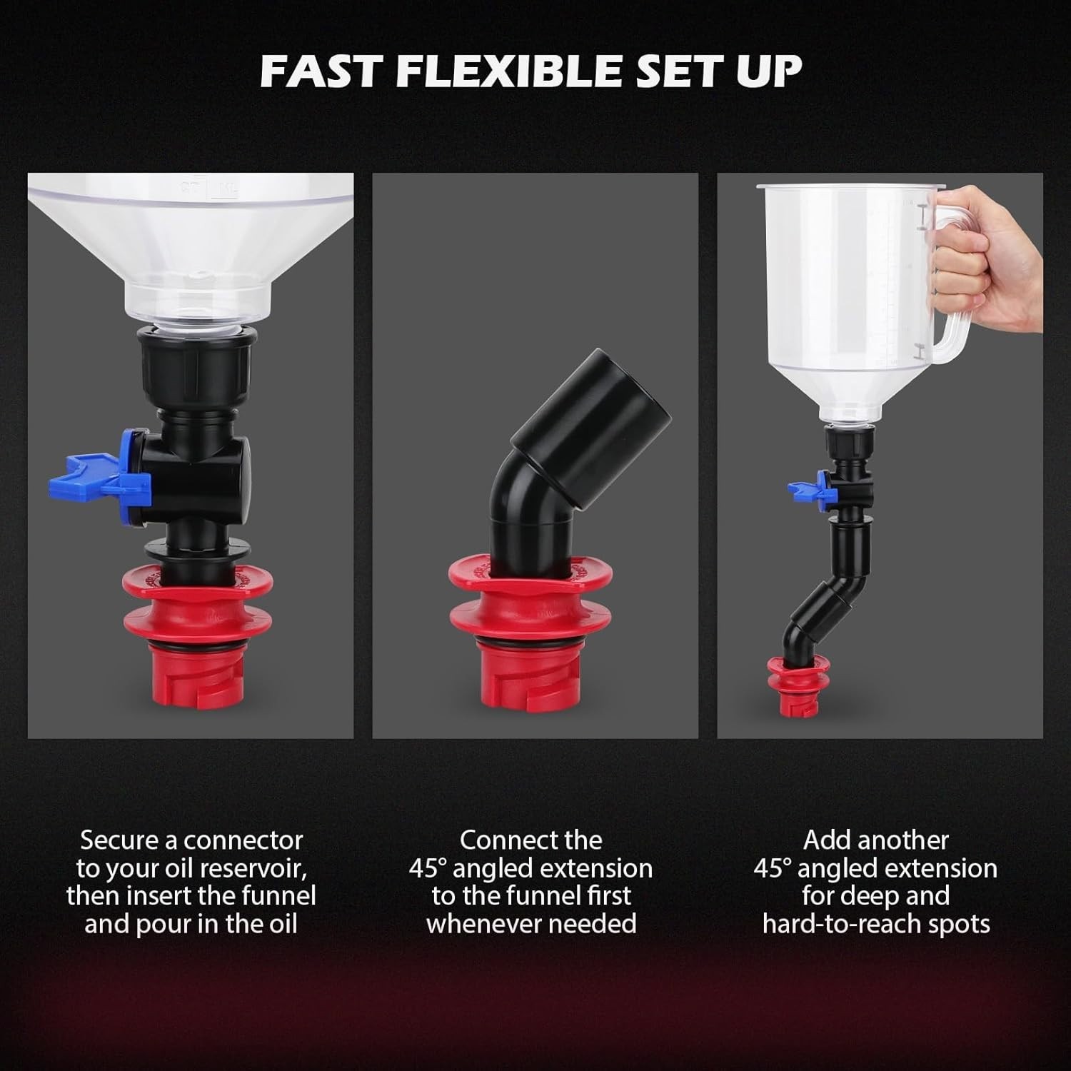 18-Piece Automotive Engine Oil Funnel Kit 1.5L 12 Adapters 2 Magnetic Trays