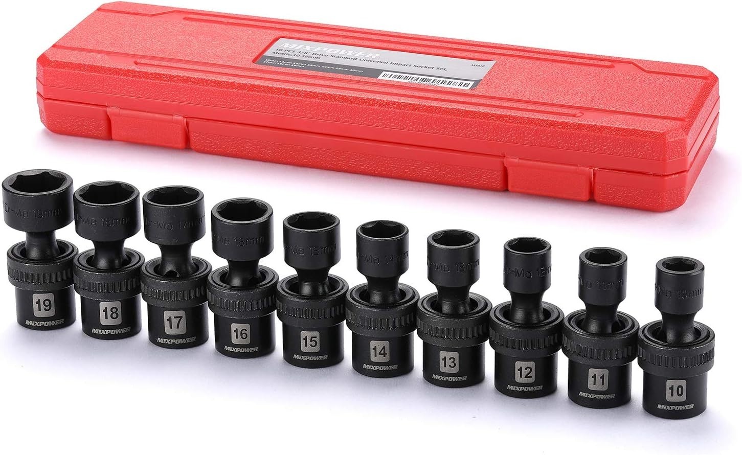 Universal 3/8″ Drive Shallow Impact Socket Set – 10 Pieces with Wobble Design