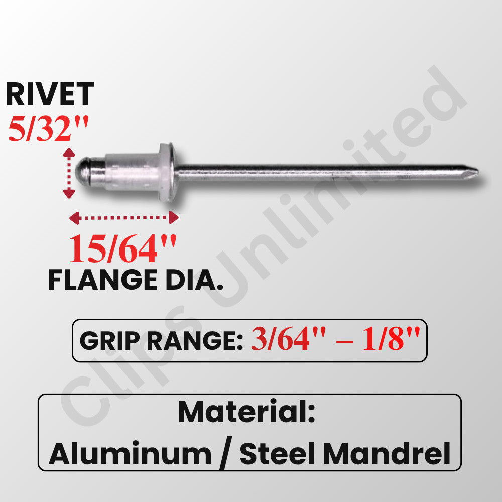 A 20788 Special Rivet 1/8″ D,3/64–1/8″ Grip 15/64″ Flange 9026904051, 25-1000PCS