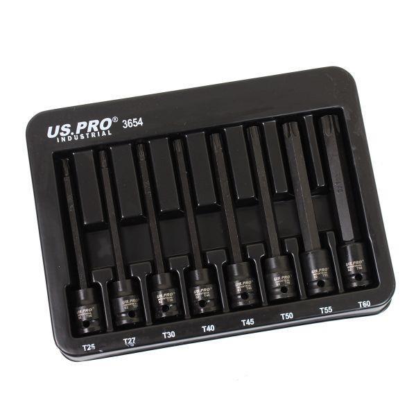 US PRO Industrial 8pc 3/8″ DR Extra Long Impact Star Torx Bit Socket Set T25-T60