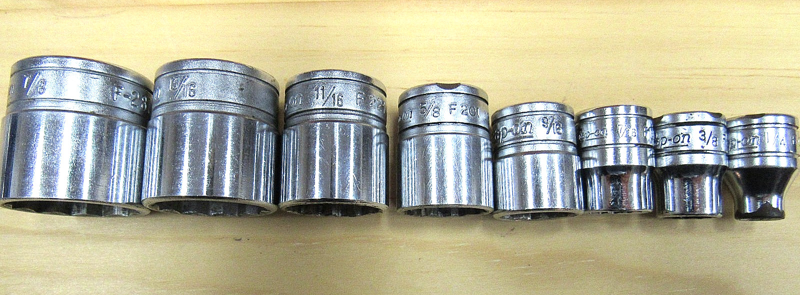 Vtg 8-Piece Snap-On Tools F281 261 221 201 181 141 121 081 3/8″ Drive 12 POINT