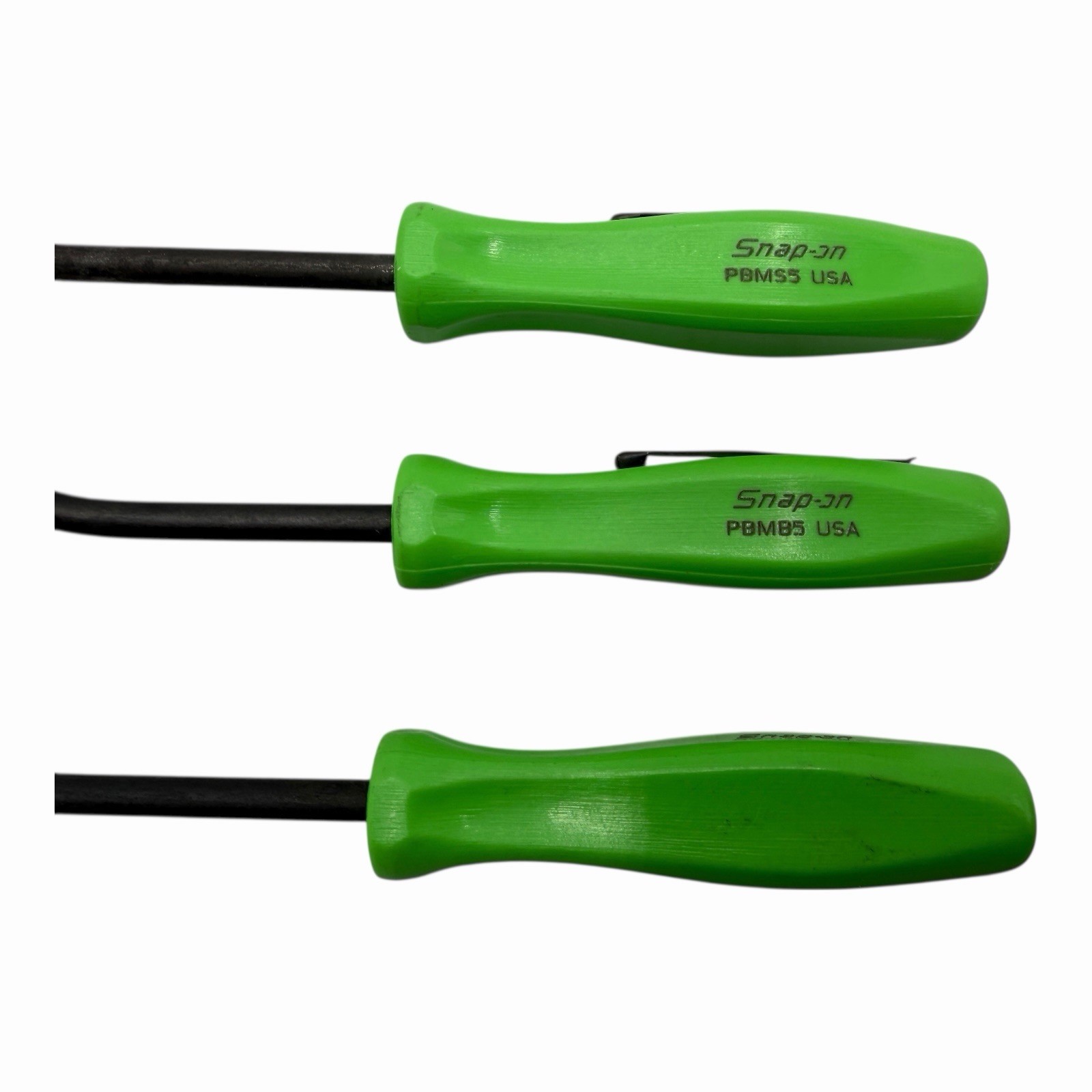 Snap On Tools Mini Pocket Pry Bar Set 3 piece Green 5 inch Straight Bent 90