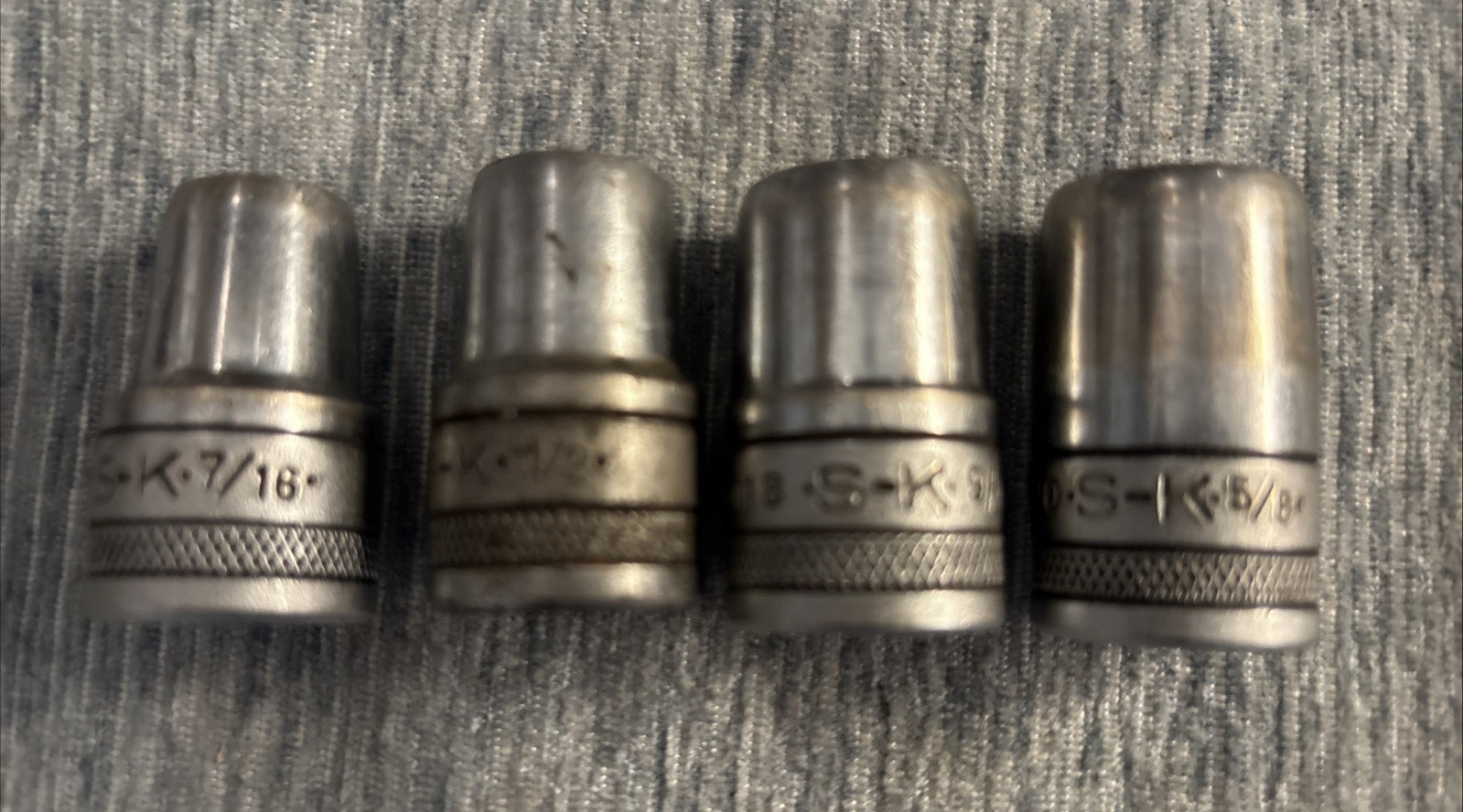 Vintage Knurled S-K (SK) Socket Lot – 1/2 Drive SAE 10 PCs – 7/16” to 1 1/16”