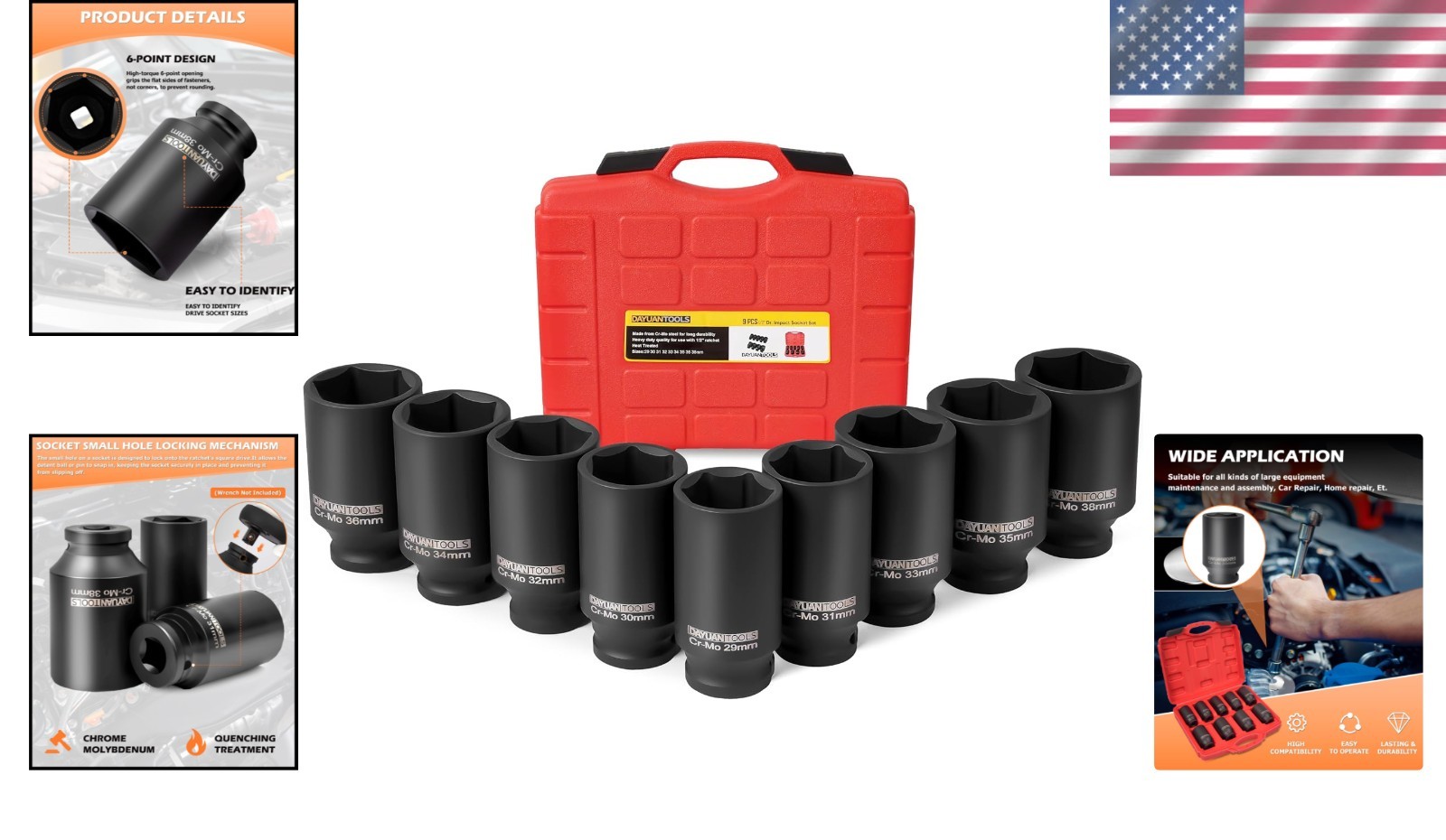 Professional 9-Piece Axle Nut Socket Set