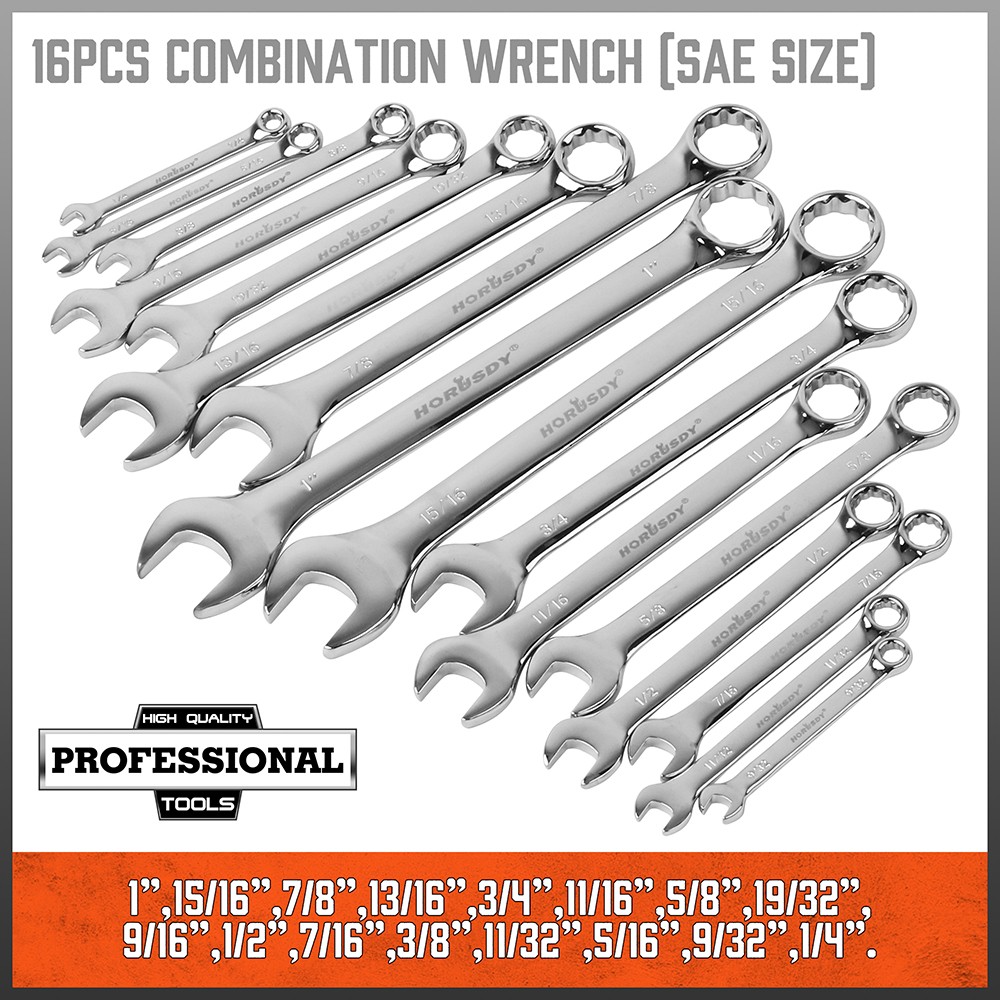 54PC Combination Wrench Set SAE Metric 1/4-1″ 7-22mm 12 Point Case Mini Spanner