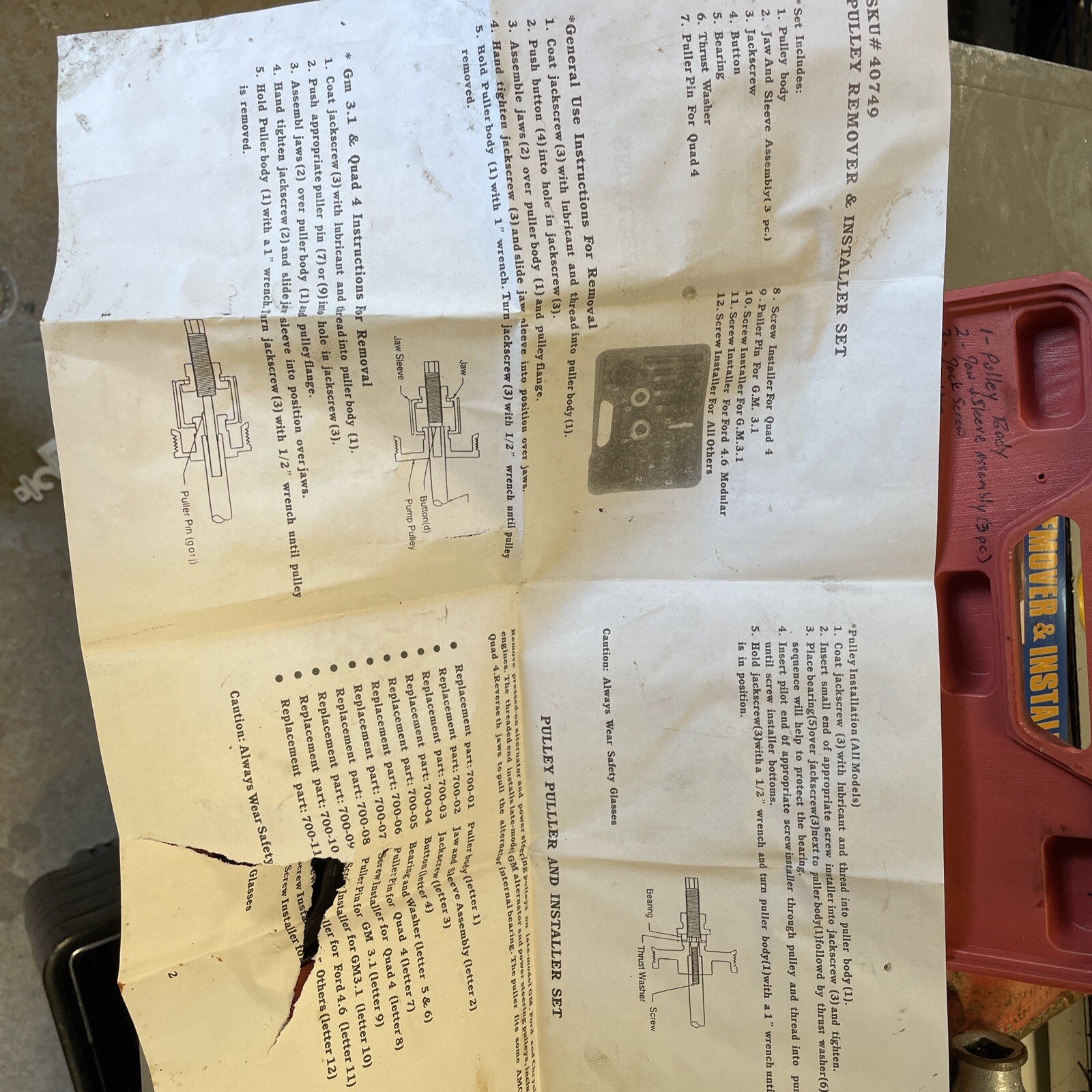 US General 40749 PULLEY REMOVER AND INSTALLER SET Vintage/Complete