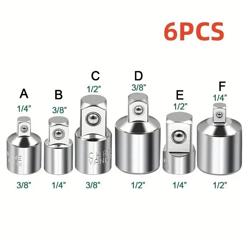 6Pcs Impact Adapter Reducer Socket Converter Set 3/4 1/4 3/8 1/2″ Female to Male