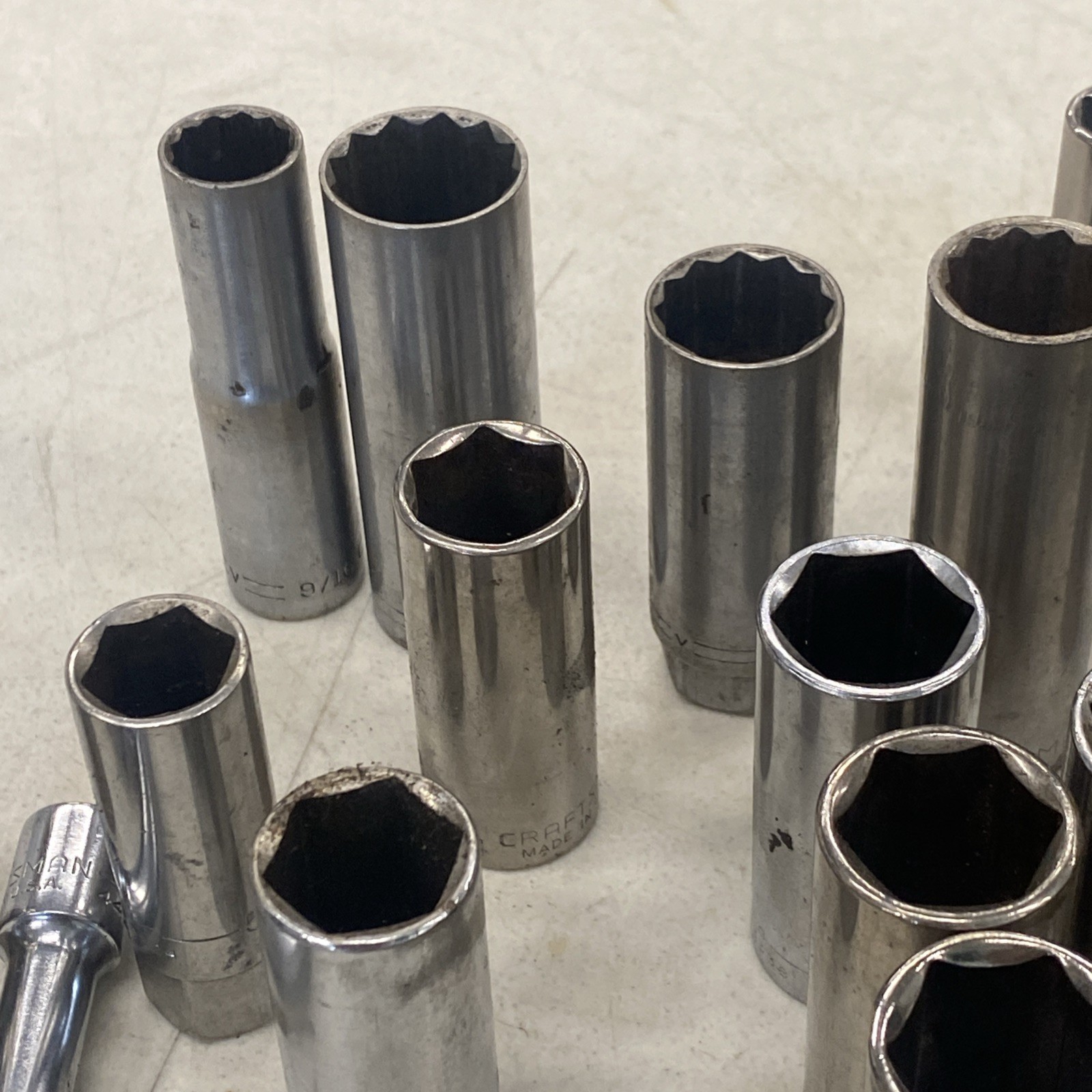 70+ pc. Lot Vintage Craftsman USA 1/4, 3/8 & 1/2 inch Drive Deep Sockets, M0899
