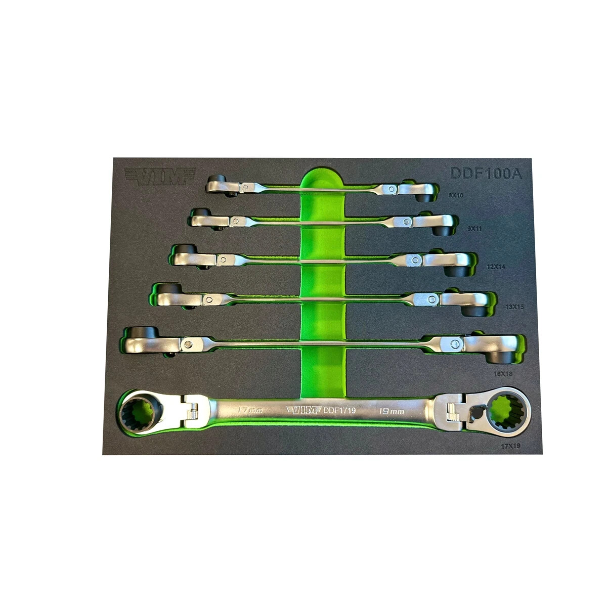 VIM Tools 6 Piece Double Deep Spline Flex Head Ratcheting Wrench Set – Metric