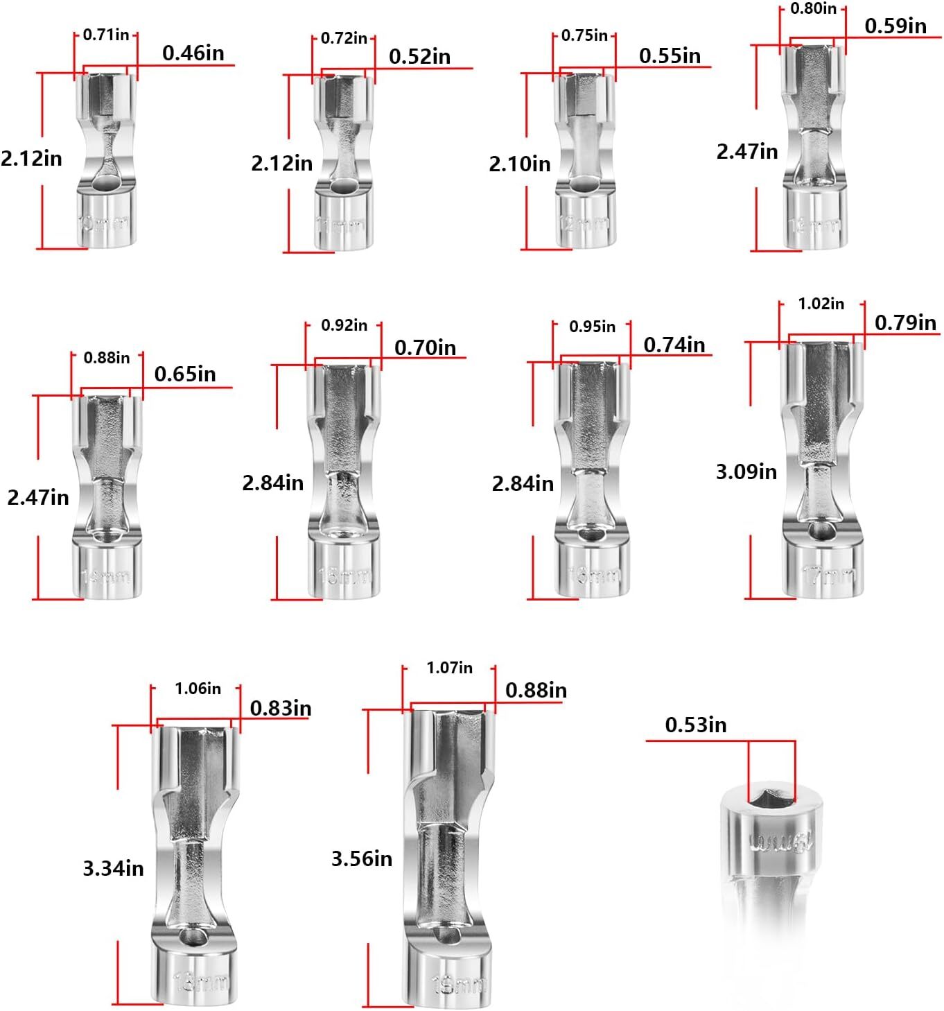 3/8″ Drive Metric Flare Nut Socket Set 10mm-19mm 12030 flare nut socket