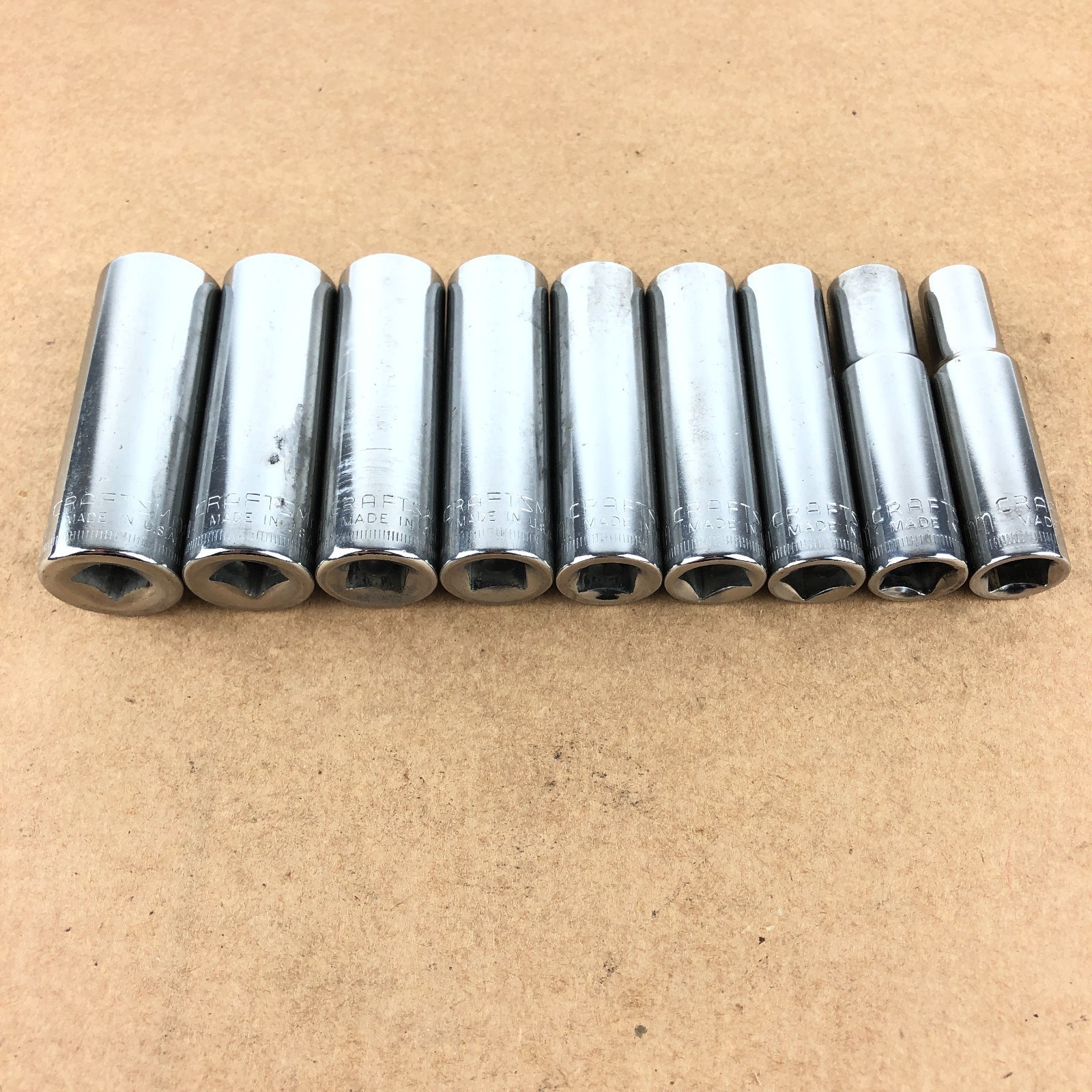 Craftsman 3/8″ Drive 6 Pt Metric Deep Socket Set 9mm-17mm USA Vintage V G Series