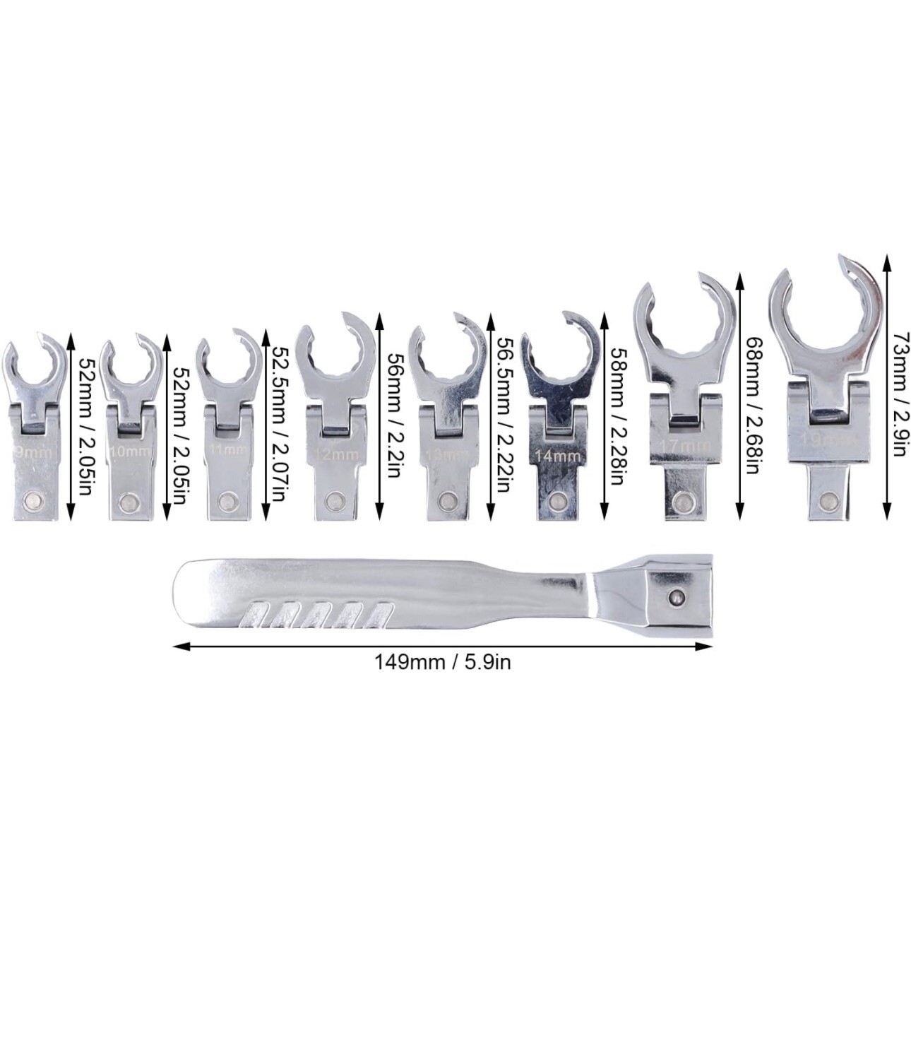 9pcs Flare Nut Flexible Open End Offset Box Wrench Metric Set Brake Line Wrench