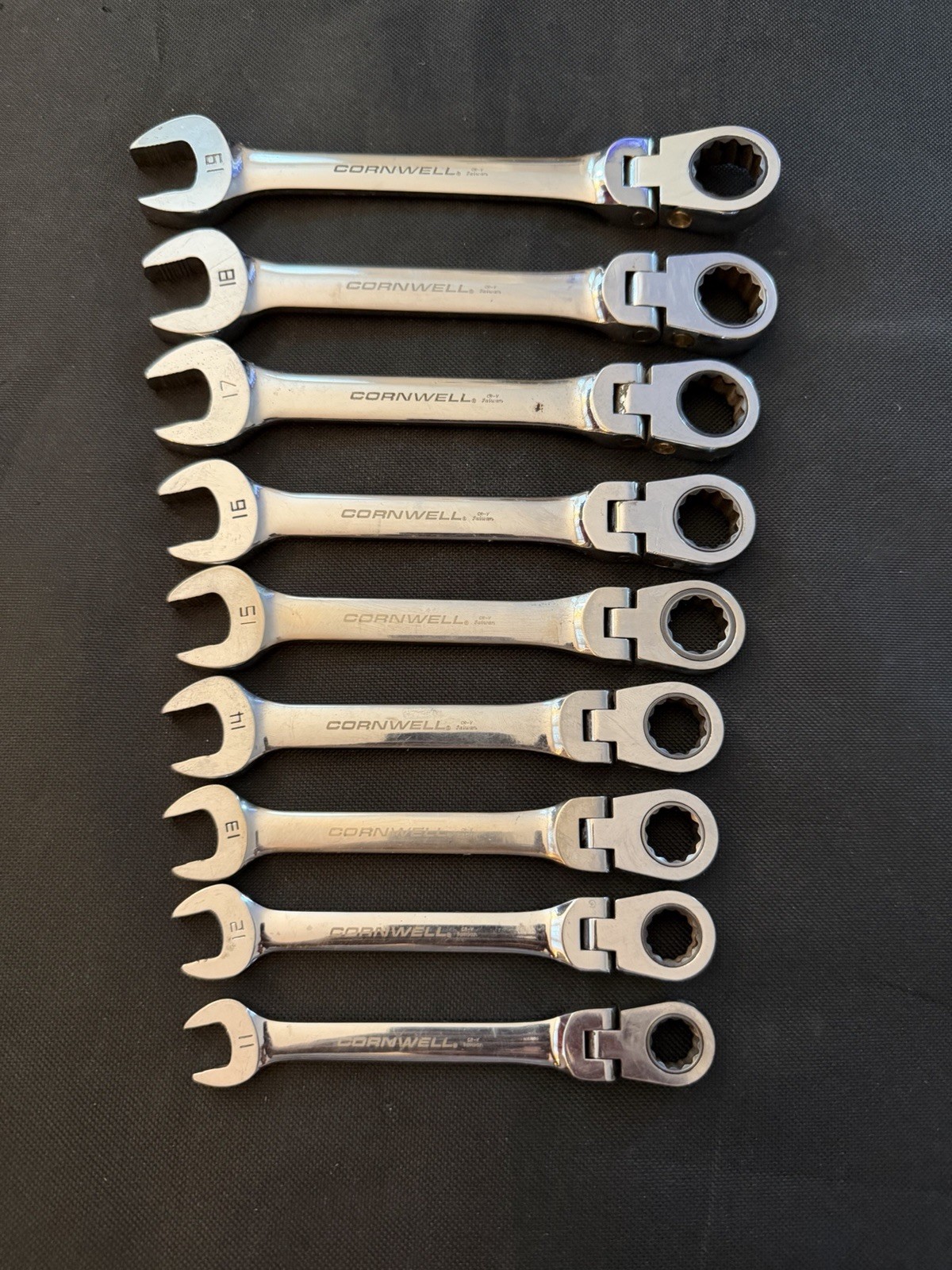 Cornwell Tools Metric Flex Ratcheting Combination 9 Piece Wrench Set CRW12MSFA