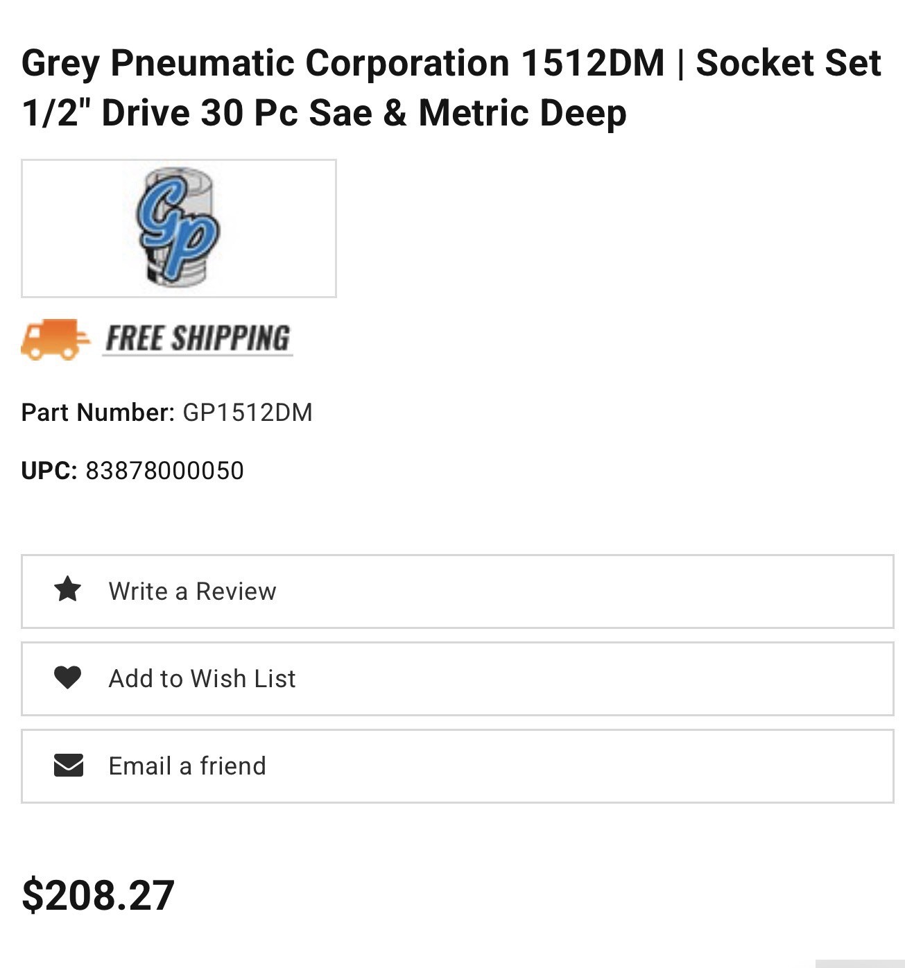 Grey Pneumatic 1512DM 30 Pc 1/2″ Drive Deep Impact Socket Set