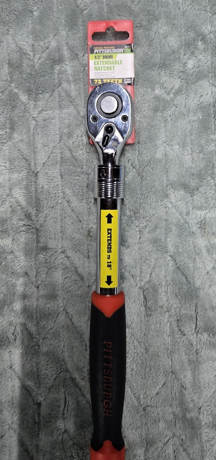 Pittsburgh Pro 62311 1/2″ Drive Extendable Ratchet 12″ to 18″ 72 Teeth 5°Arc…