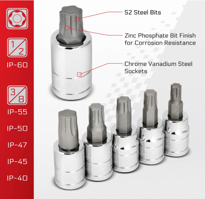 Torx Plus (aka 6 Lobe) Bit Socket Set – 13 Piece, TP-8/IP-8 to TP-60/IP-60