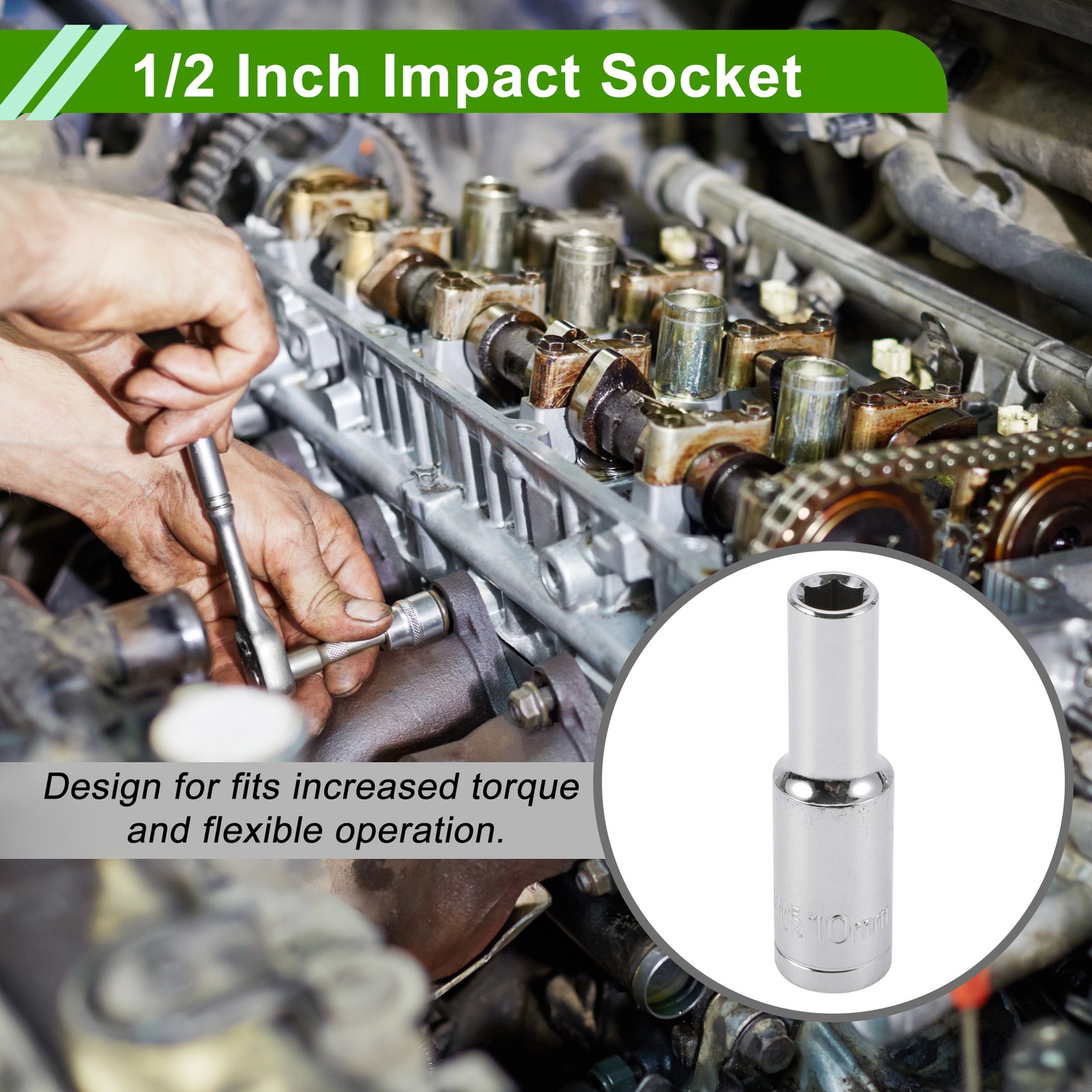 Universal 1/2 Inch Drive Impact Socket 10mm 6 Point Chrome Vanadium Steel 78mm