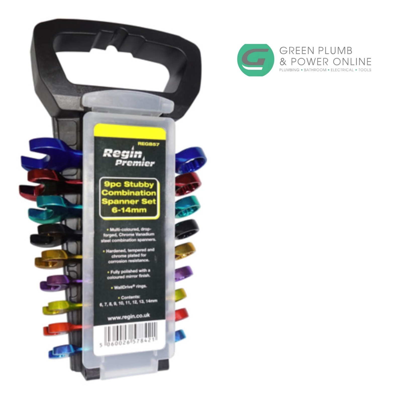 New Style Regin 9pc Colour Coded Stubby Combination Spanner Set 6 -14mm
