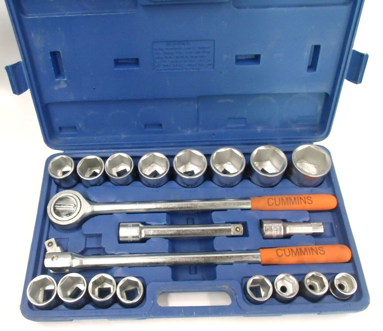 20 piece Cummins 1/2” Drive 6 Point Sae Socket Set w/ Ratchet, Bar & Extensions