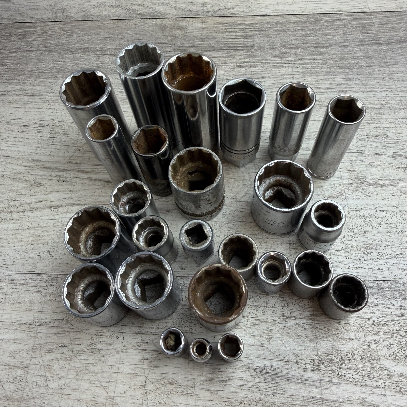 Mixed Socket Lot 25pc Multiple Sizes SAE – Industro, Husky, Fleet, Stanley