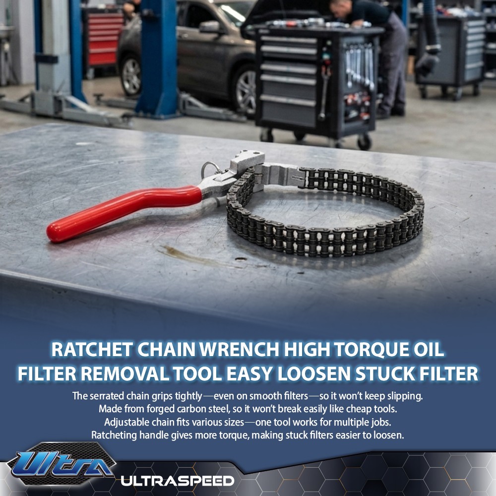 Ratcheting Chain Wrench Oil Filter Change Pipe Fittings 60-160mm Heavy-Duty